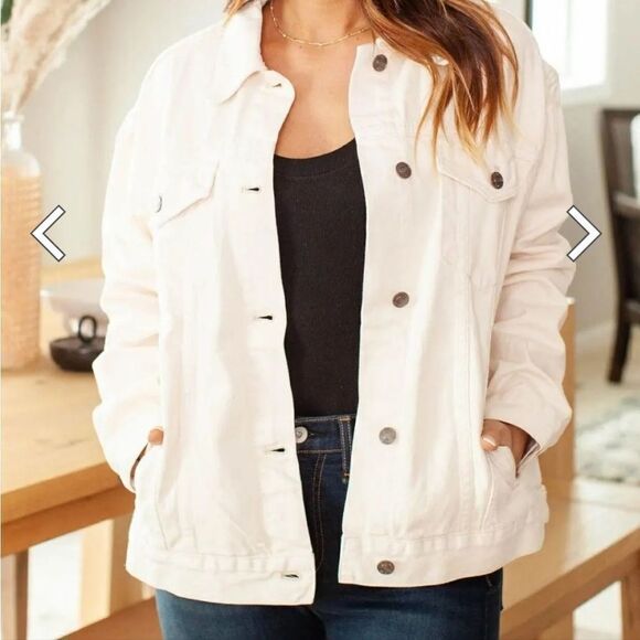 Free People Jolene Oversized Denim Trucker Jacket in Ecru Cream size Large - Picture 4 of 13